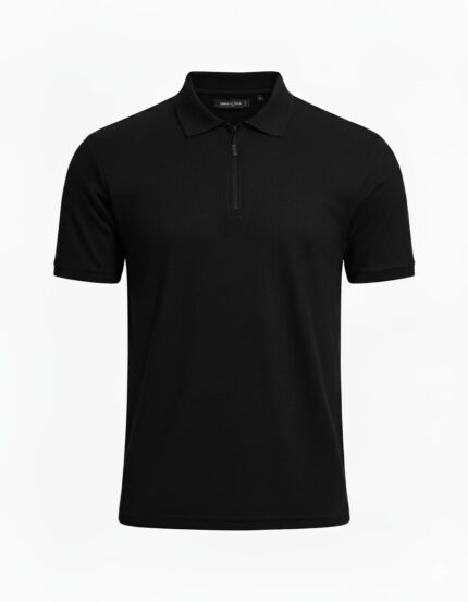 Men's Black Half-Zip Polo Shirt